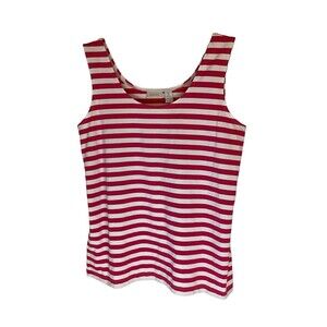 Chicos 2 Large Tank Top Stretchy Nylon Dark Pink & White Stripe Sleeveless
